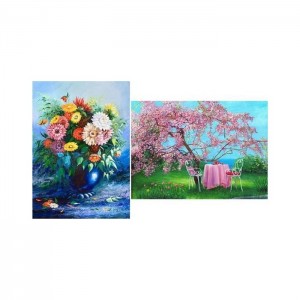 Gold 2 x 500 Parça Puzzle Mavi Vazoda Çiçekler / Erik Bahçesinde Bahar